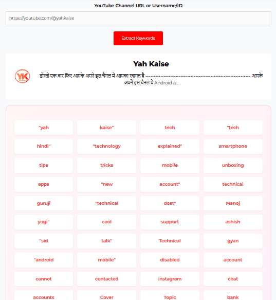 YouTube Channel Keywords Extractor