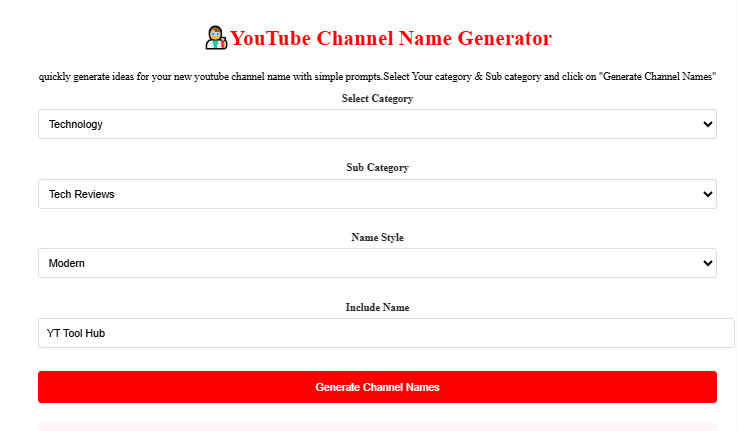 YouTube Channel Name Generator