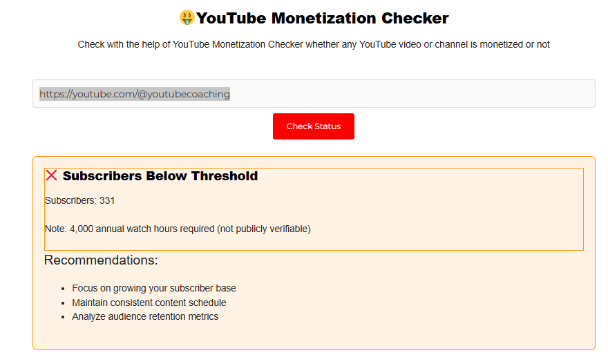 YouTube Monetization Checker Tool